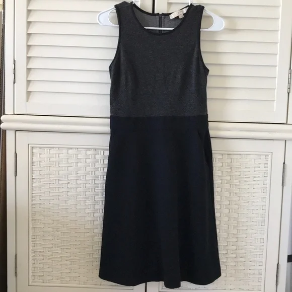 LOFT 0P Black Dress Grey career Ann Taylor midi